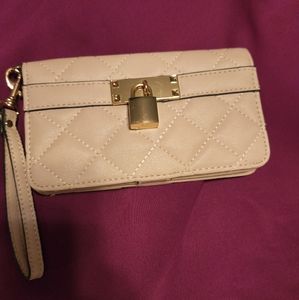 Quilted wallet wristlet beige nude